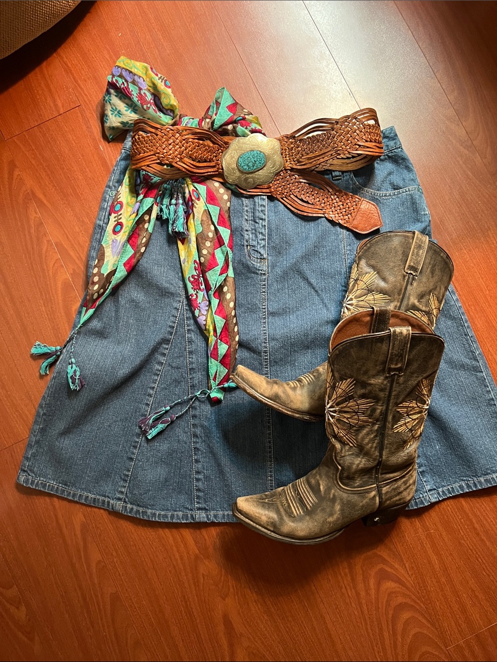 Christopher & Banks Blue Denim flare/skater/a-line Skirt size‎ 16